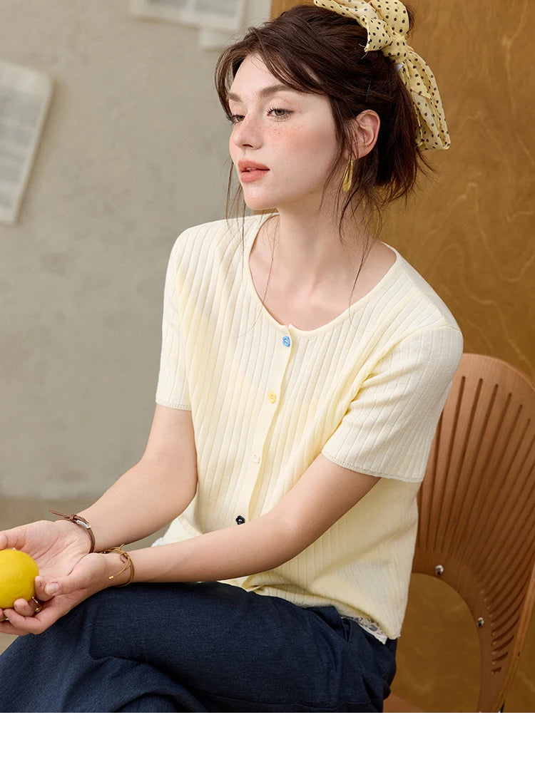 MISHOW Casual Summer Cardigan Women 2025 Short Sleeve Round Neck Solid Thin Knitted Pullovers Female Slimming Tops MXE34Z1268