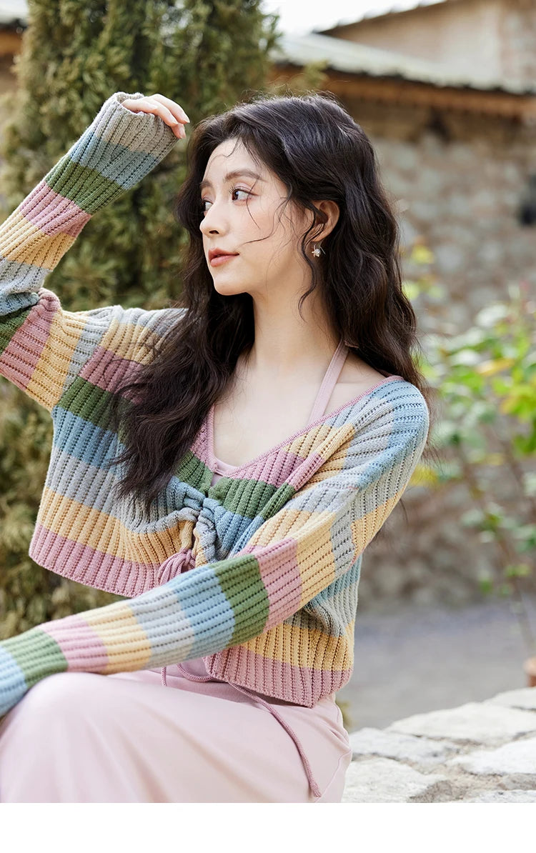 Mishow Colorful Striped Sweater Slim Knit Dress MXE11L2086