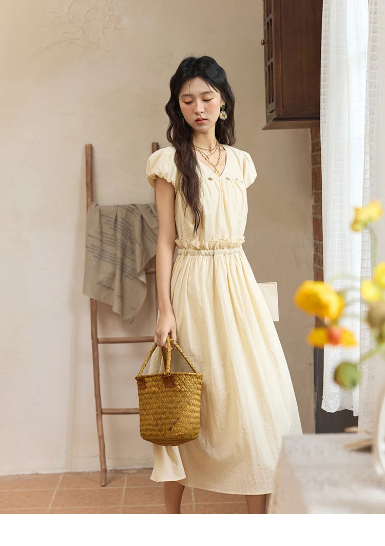 Mishow Flower Bud Sleeve V-Neck Sash Dress MXE34L2238