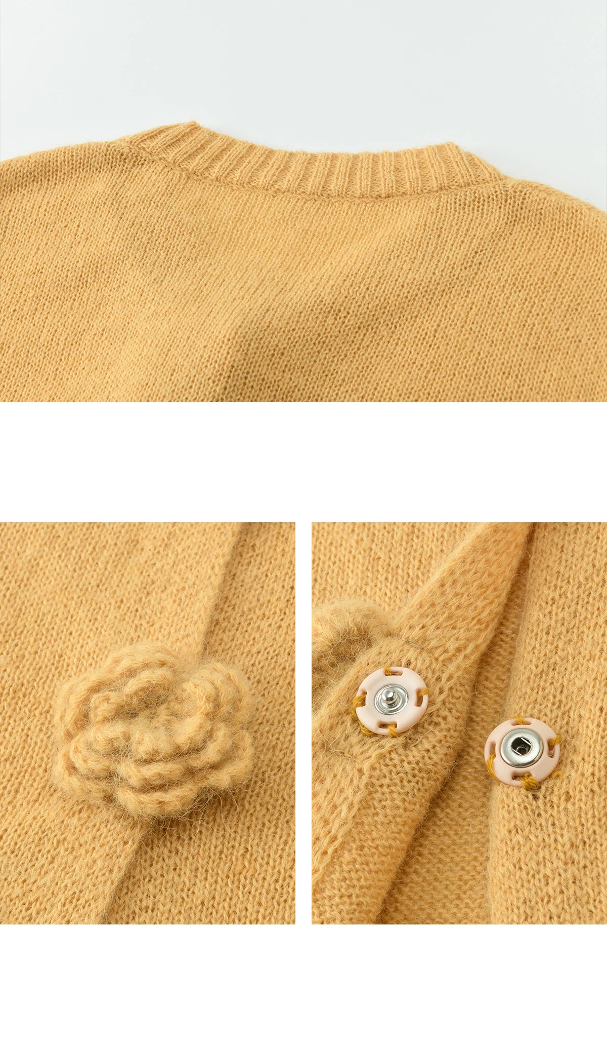 MISHOW Women's Flower Decor Mohair Fork Knit Cardigan 2026 Spring Crew Neck Long Sleeve Tops Casual Solid Sweater MXF15Z3051