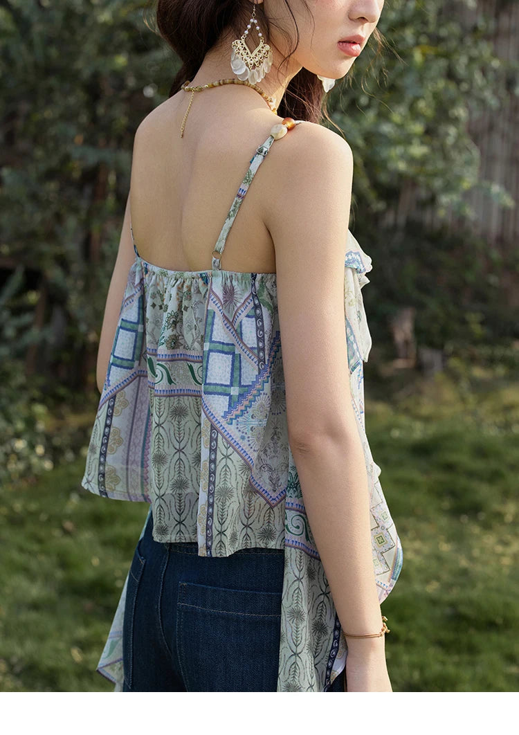 MISHOW Holiday Summer Camisole Tops Women 2025 Plaid Ruffled Layer Chiffon Floral Slimming Top Woman New Fashion MXE33X1803