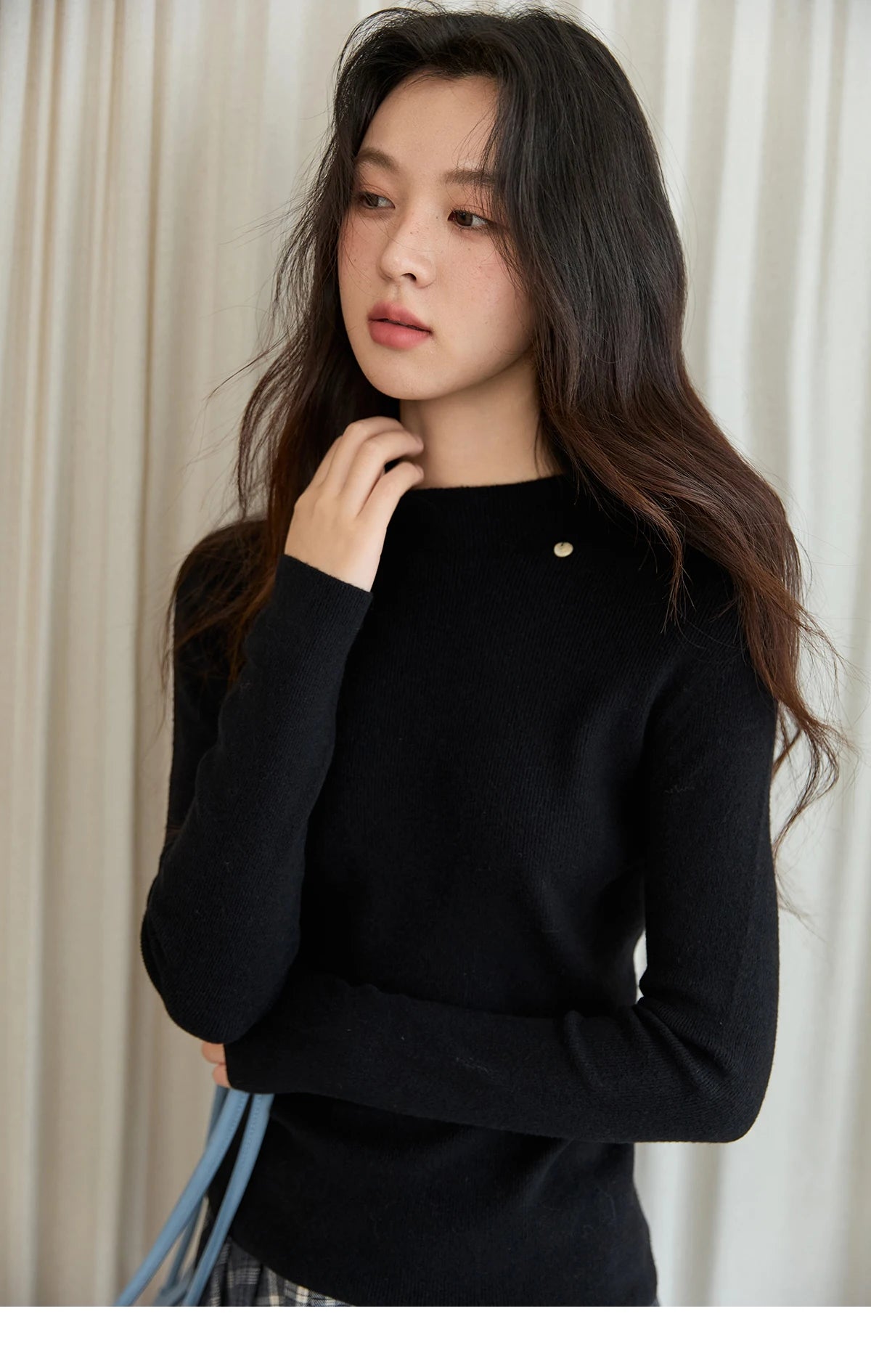 MISHOW Woman Long-sleeved Tops 2025 Autumn Winter Minimalist Mock Neck Knited Top Commute Casual Slim Pullover Woman MXE48Z2583