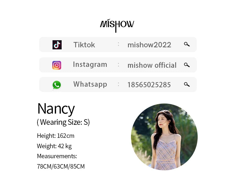 MISHOW Plaid Strap Dress for Women Spring 2025 French V-neck Sleeveless Dress Slim Lace-up Waist Camisole Dresses MXE11L2088