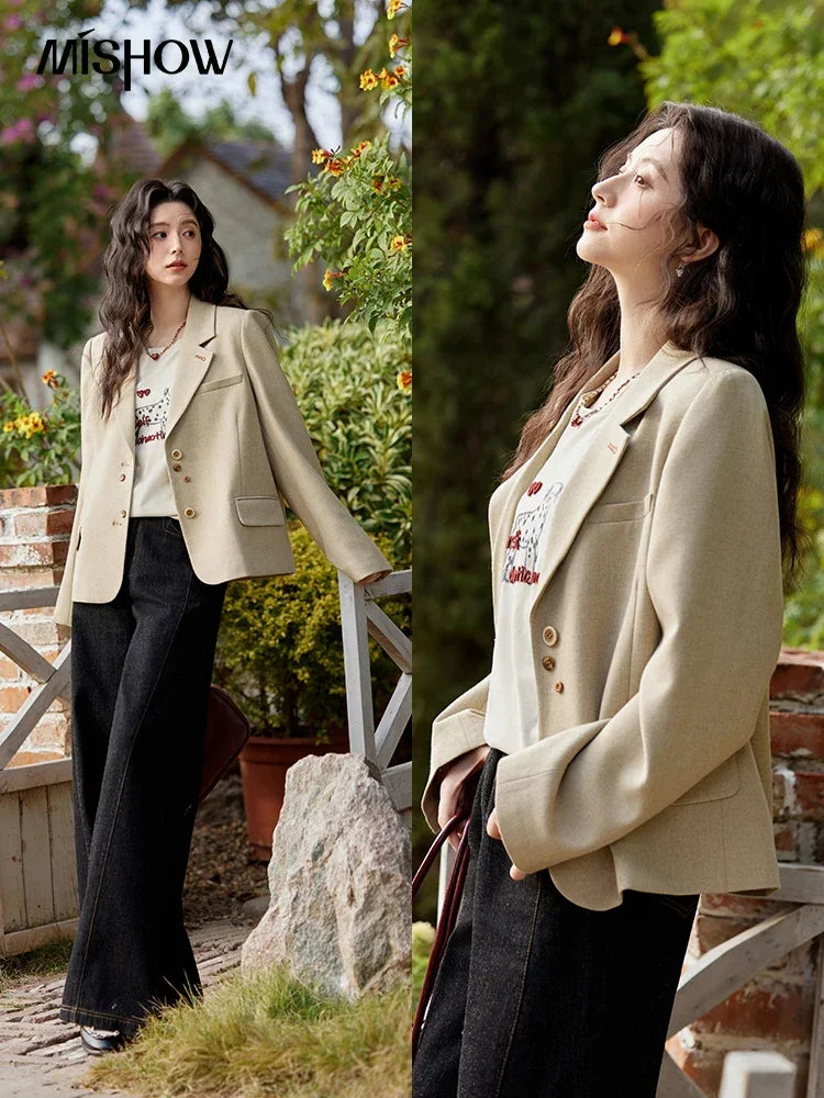 MISHOW Skirt Jacket For Women Separately 2025 Spring New Casual Vintage Blazer Jacket Pleated Skirt Fashion Blazer MXE11W0712