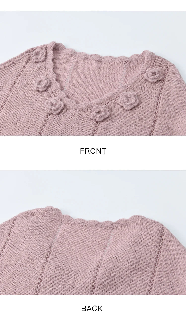 MISHOW Elegant Women's Sweaters 2025 Autumn Purple Hollow Out Wave V-neck Crochet Design Knitted Top Casual Pullovers MXE45Z1391