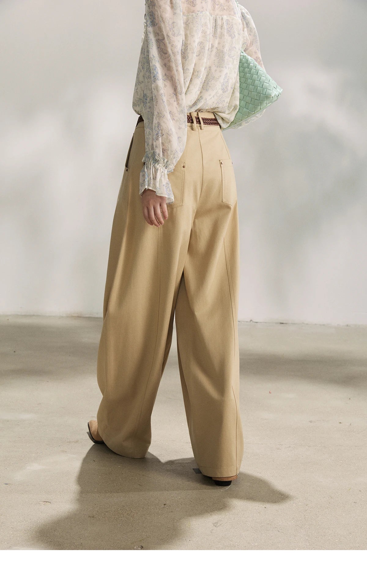 MISHOW Women's Khaki Wide Leg Pants 2026 Spring High Waist Belted Pants Rear Fake Pocket Design Casual Loose Trousers MXF13K1237