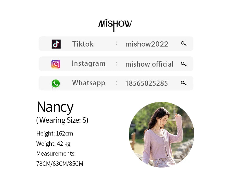 MISHOW Women's Butterfly Button Knitted Cardigan Spring 2025 Slim Fit Versatile Sweater Round Neck Sweet Solid Tops MXE11Z1104