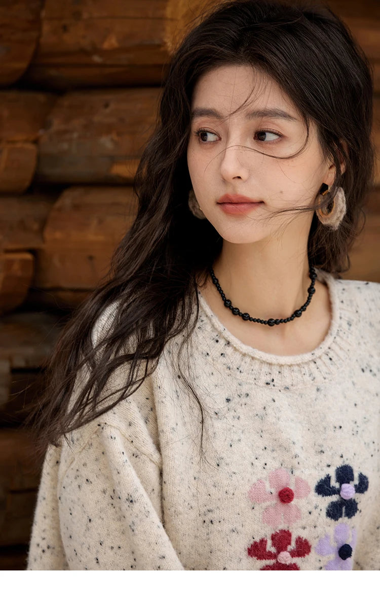 MISHOW Wool Blend Yarn Knitted Sweater Flower Color Dots Design 2024 Winter Women O-Neck Pullovers Lazy Sweaters MXD56Z1066
