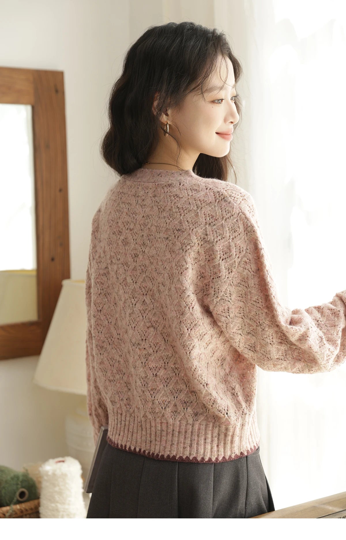 MISHOW Colorful Dot Wool Knitted Cardigan 2025 Autumn Hem Cuffs Shell Embroidery Tops Hollow Argyle Pattern Sweater MXE44Z1364