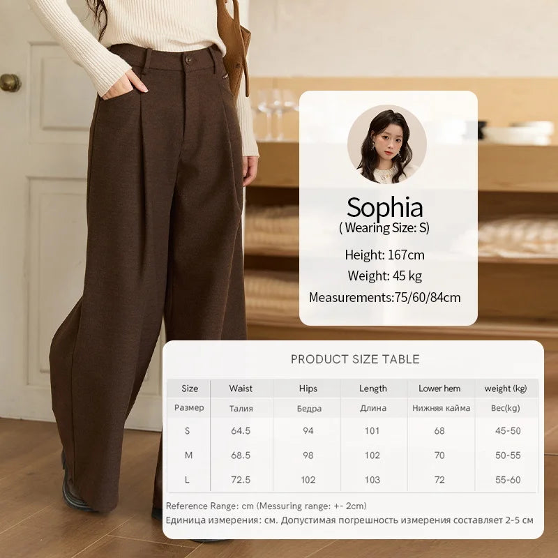 MISHOW Brown Wide-leg Pants for Women 2025 Autumn Winter New Retro High Waist Drape Trousers Commute Casual Pants MXE51K1094