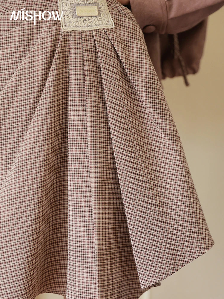 MISHOW Purple Plaid Short Skirt for Women Autumn 2025 Asymmetrical Patch Skirts Back Elastic Waist A-line Short Skirt MXE45B2411