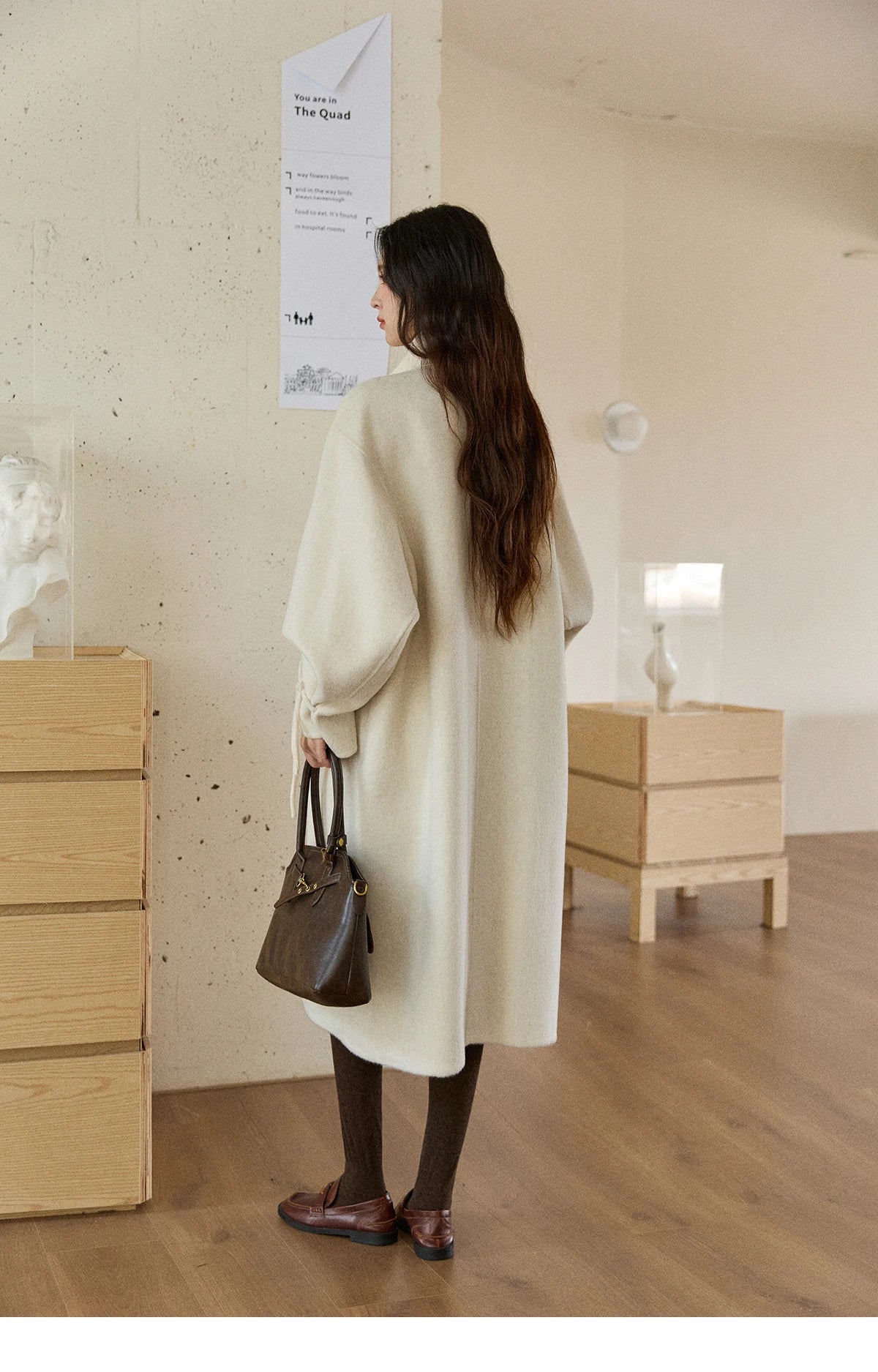 MISHOW Women's Long Coats 2025 Winter Yellow Double-faced 100% Wool Coat Windproof Lantern Sleeve Turtleneck Coat MXE51W0902