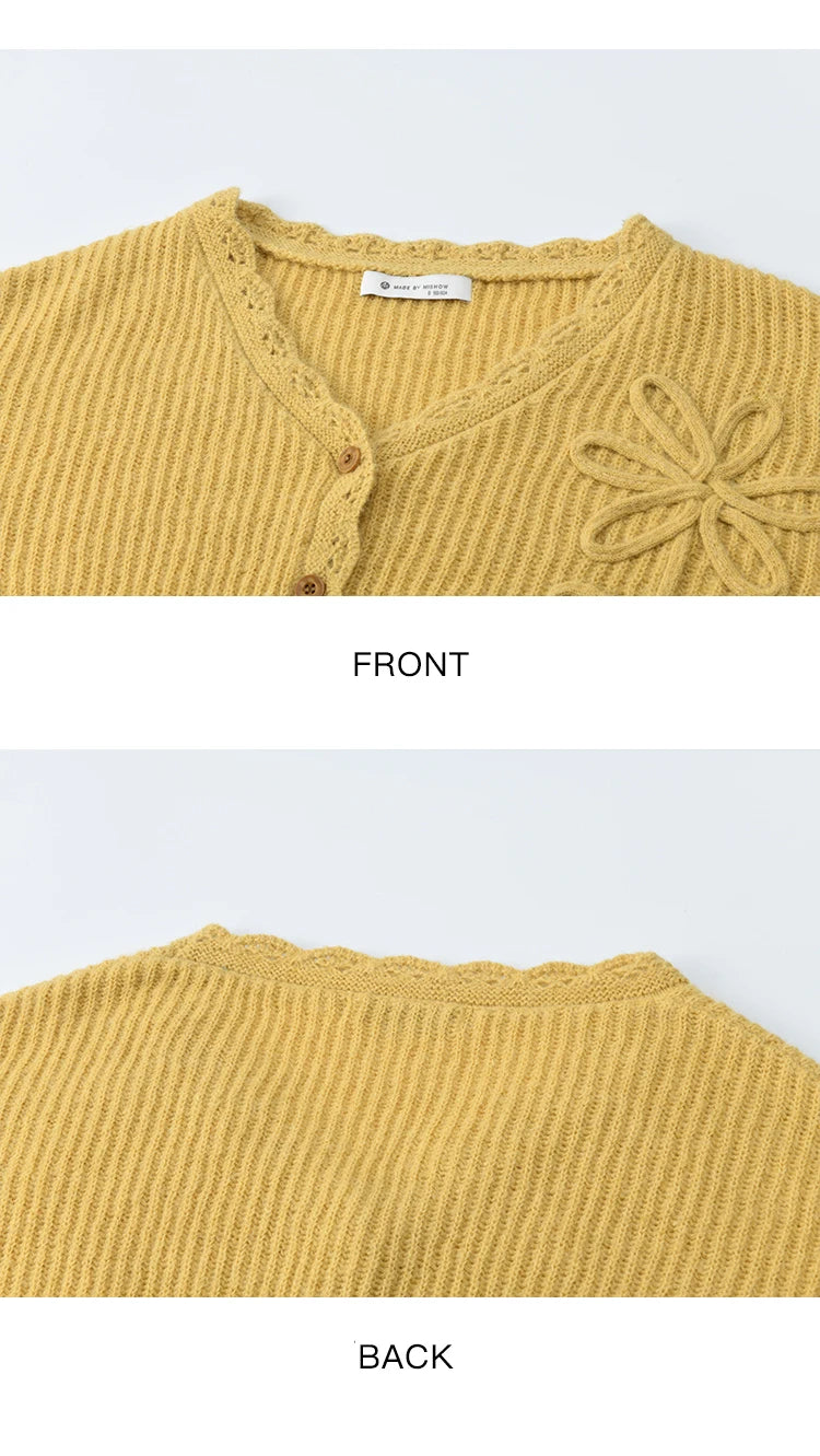 MISHOW Woman Two-piece 2025 Autumn Casual Yellow V-neck Knitted Cardigan Slim Fit Camisole Elegant Commute Top MXE45T0742