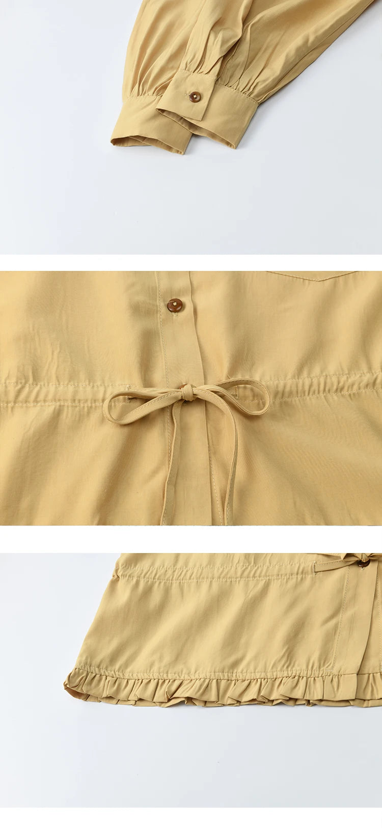 MISHOW Autumn French Drawstring Waist Shirt 2025 Yellow Hem Lotus Leaf Top Female Lapel Lantern Sleeve Commuter Shirt MXE42C2368