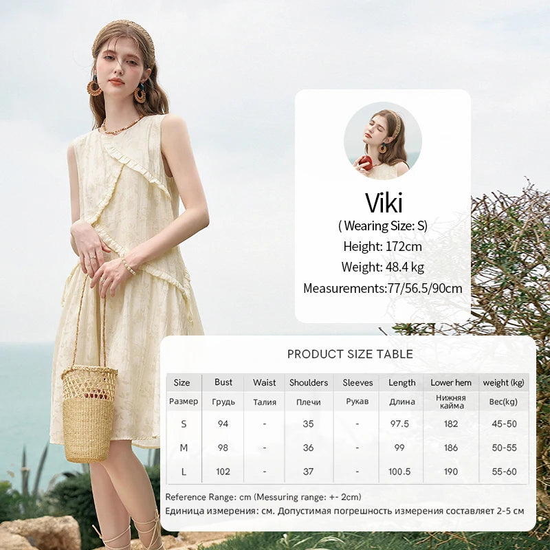 MISHOW French Sleeveless Suspender Dress for Women Summer Round Neck Auricularia Auricula Edge Lace-up Vest Dresses MXD26L1821