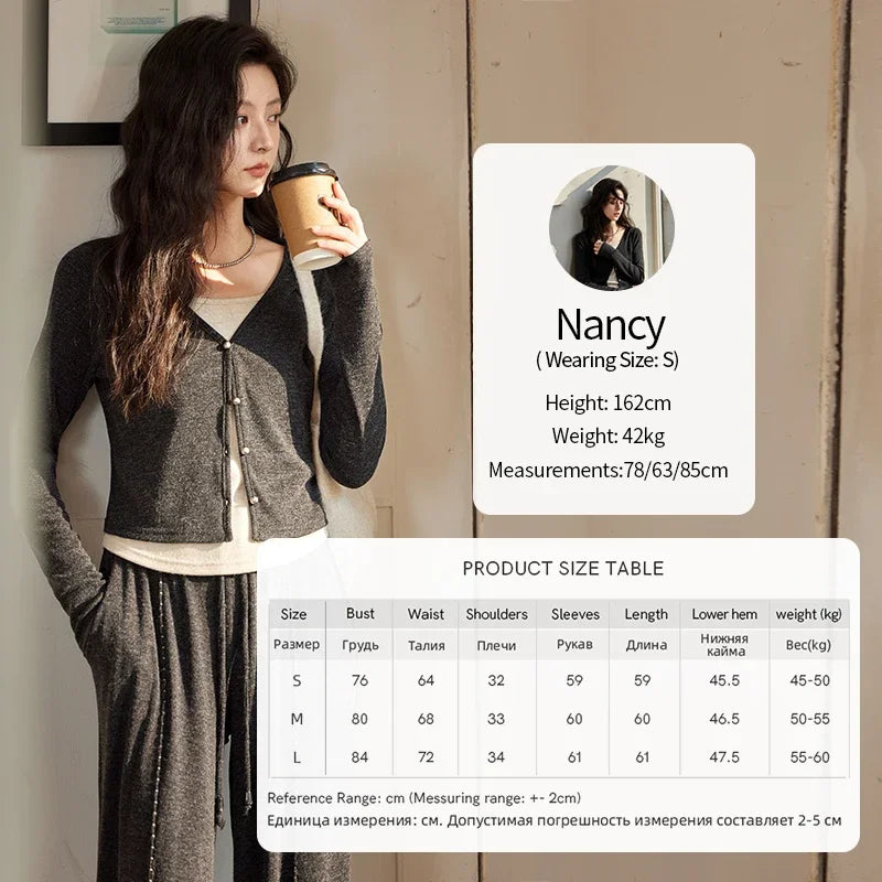 MISHOW Women Casual False Two Pieces Splicing Knit Wide-legged Pants Separately 2024 Fall Winter Elastic Waist Pants MXD35Z0877