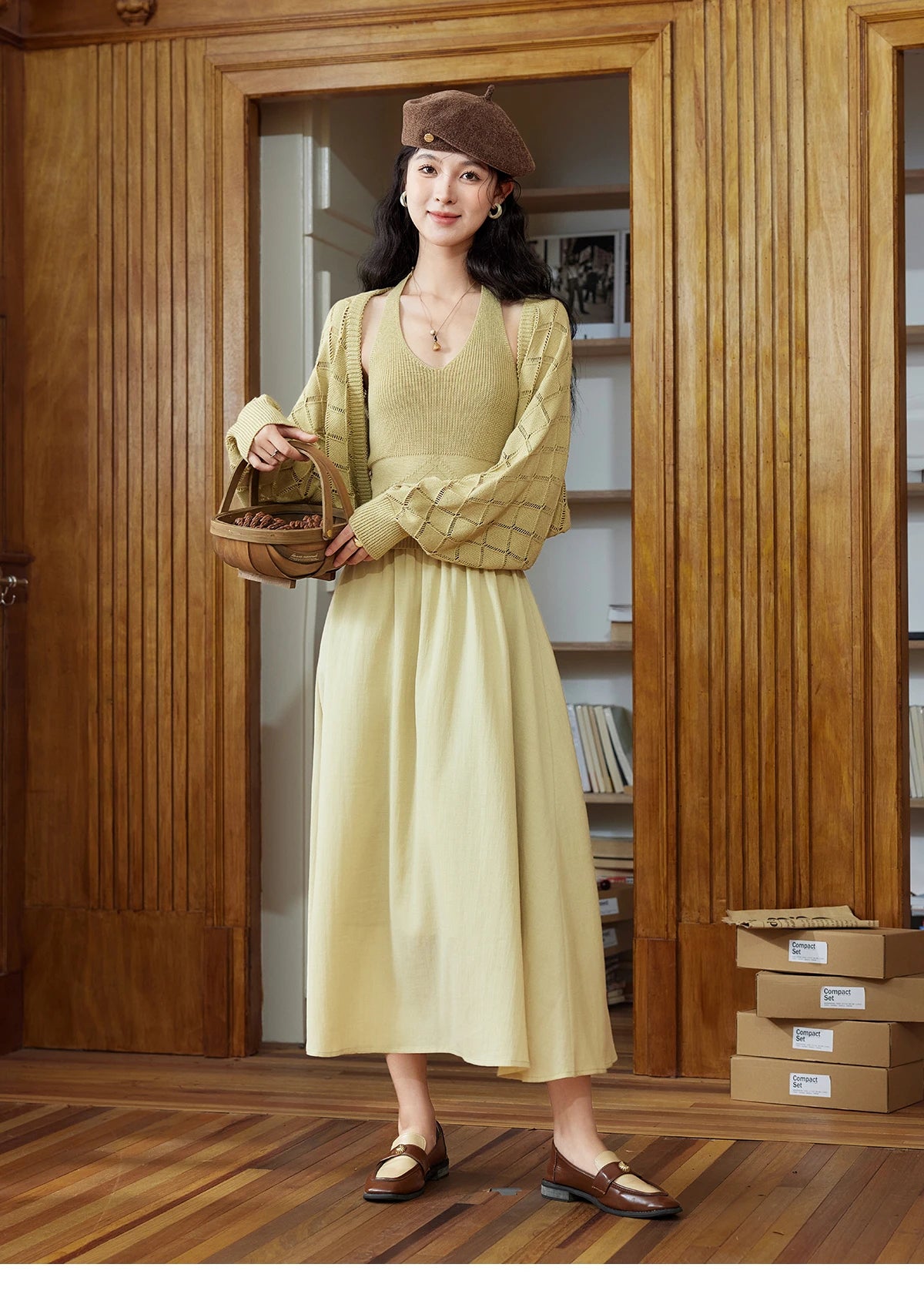 MISHOW Hanging Neck Dress Knitted Cardigan Separately 2024 Autumn Hollow Short Top Knitted Patchwork Sleeveless Dress MPD42L2040