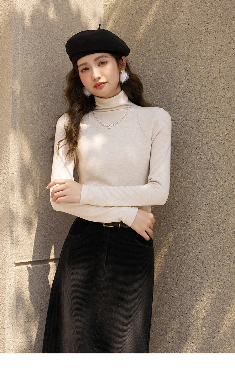 MISHOW Mock Neck Bottoming Shirt Long Sleeve Inner Tops for Women 2023 Autumn Winter New Fashion Warm Slim T-shirt MXC58Z0290