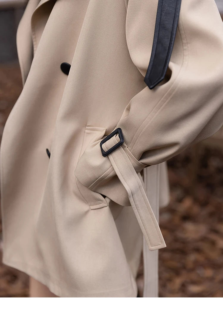 MISHOW Trench Coats for Women Autumn Korean Office Lady Polo Collar Patchwork Long Mid-length Jacket Female Outerwear MXB33W0399