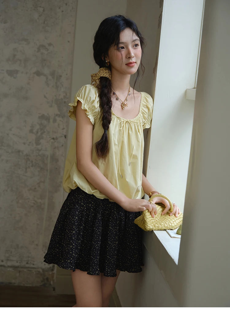 MISHOW 100% Cotton Blouse for Women 2025 Summer New Fashion Puff Sleeve Casual Commute Lace Up Top Ladies Clothing MXE37X1893