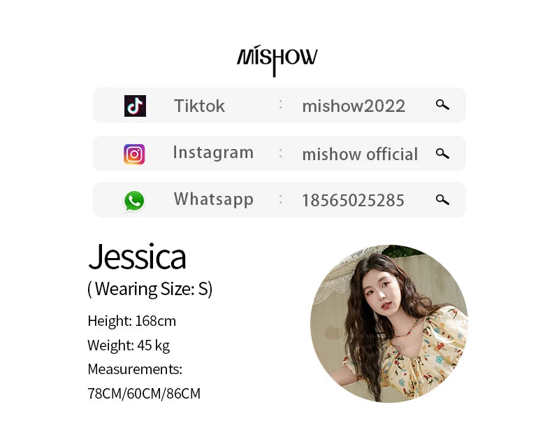 MISHOW French 100 Cotton Floral V-neck Dress Women 2025 Summer Bubble Sleeve Drawstring Lace-up Temperament Dresses MXD30L1868