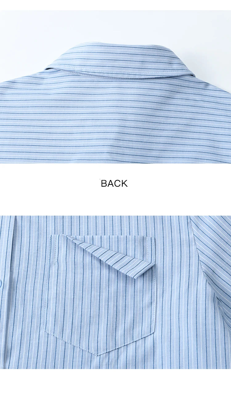 MISHOW Blue Striped Shirt for Women 2025 Spring Versatile Office Lady Tops Pocket Turn-down Collar Long-Sleeve Shirts MXE11C0399