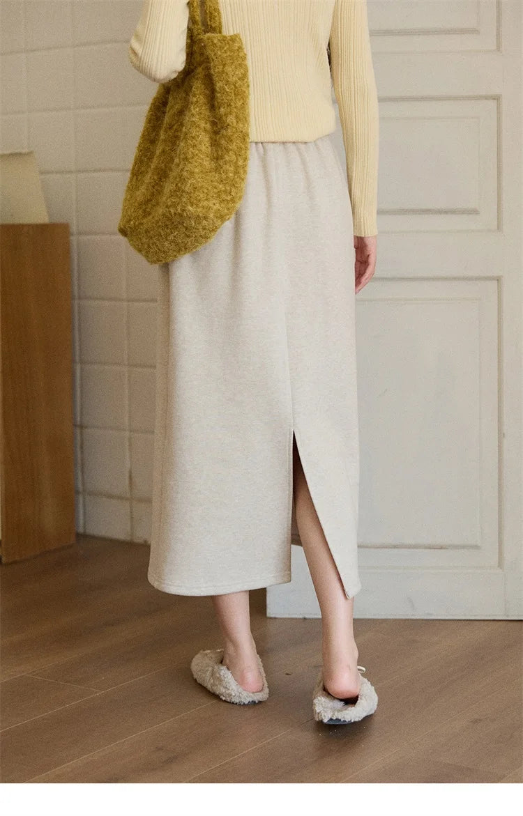 MISHOW Woman Brown Skirt 2025 Retro High Waist Loose Fitting Half Body Skirt with Back Split Straight Leg Long Skirt MXE90B2447