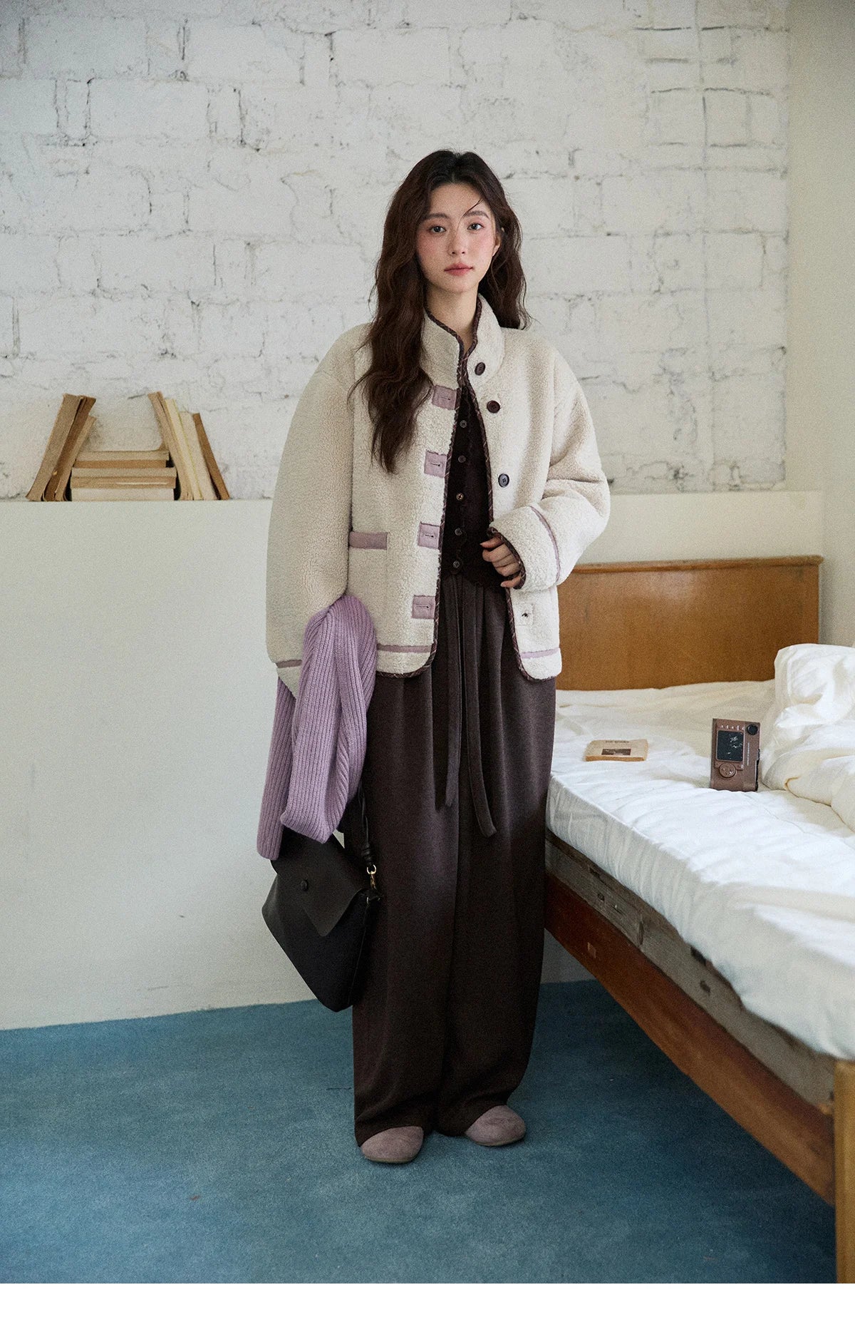 MISHOW Women Purple Coats 2025 Winter Luxury Turn-down Collar Double-sided Jacket Pocket Decoration Windproof Jacket MXE87W0940