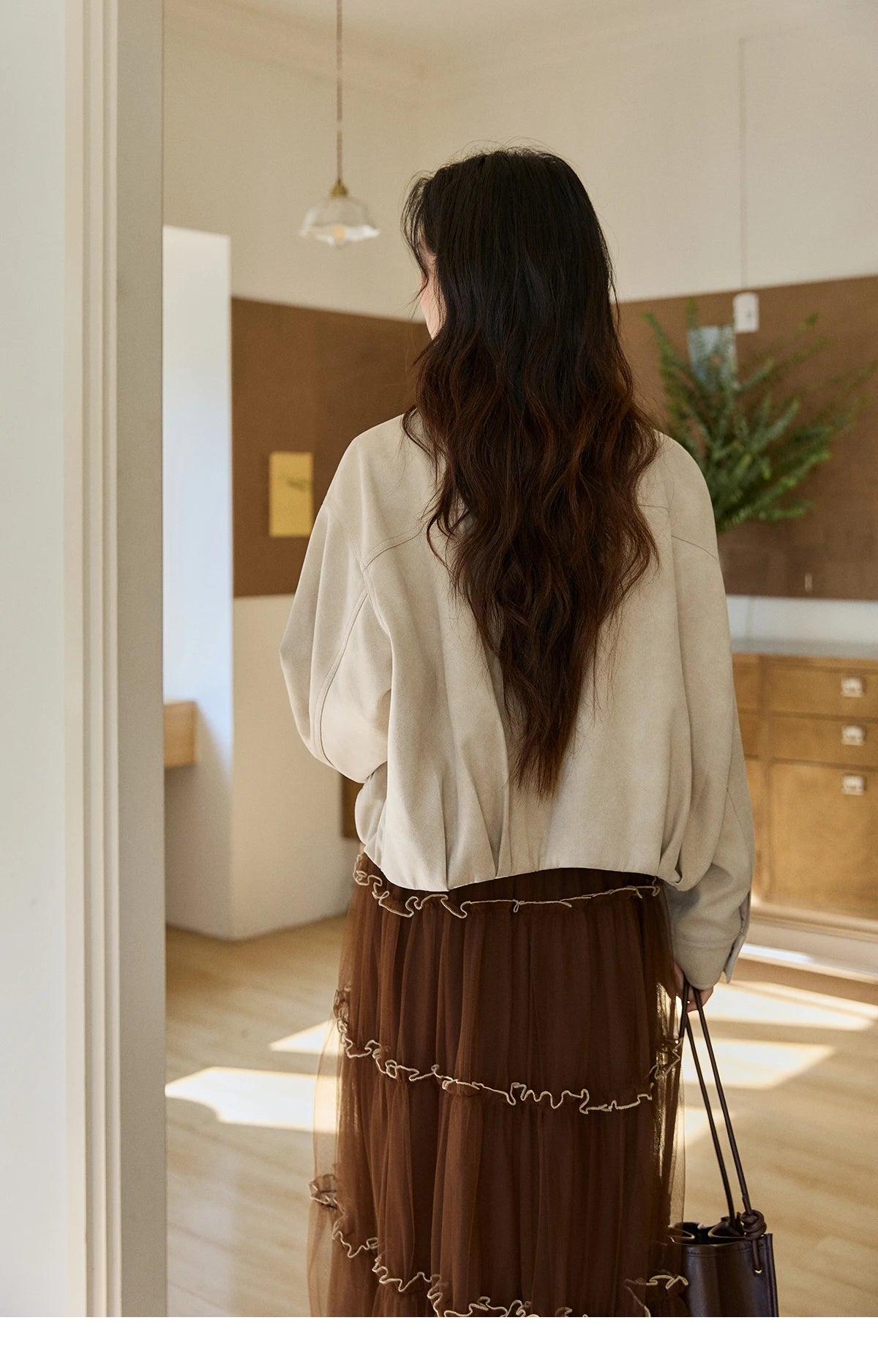 MISHOW Women's Imitation Suede Jacket2026 Spring Floral Embroidery Lapel Zipper Coats Long Sleeve Casual Outerwear MXF11W1027