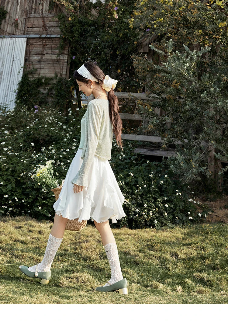 MISHOW Light Green Camisole Knit Cardigan Two-piece Set Spring Summer 2025 Lace Bow Camisole V-neck Cardigan Sets MXE15T0504