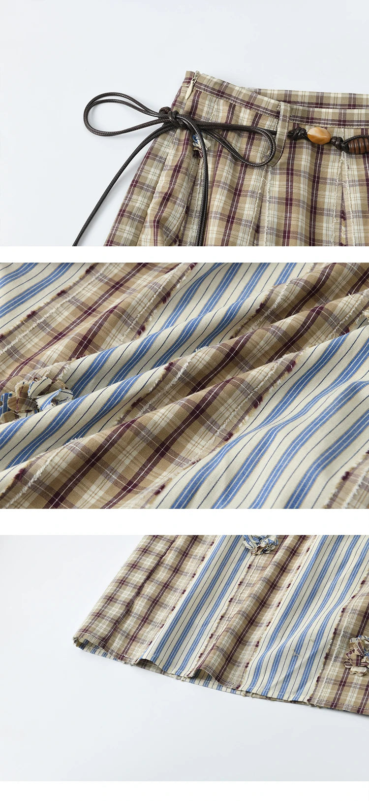 MISHOW Retro Plaid Patchwork Pleats Skirt Summer 2025 Versatile Flowers Slim Skirt A-LINE Skirts Excluding Waist Belt MXE35B0726