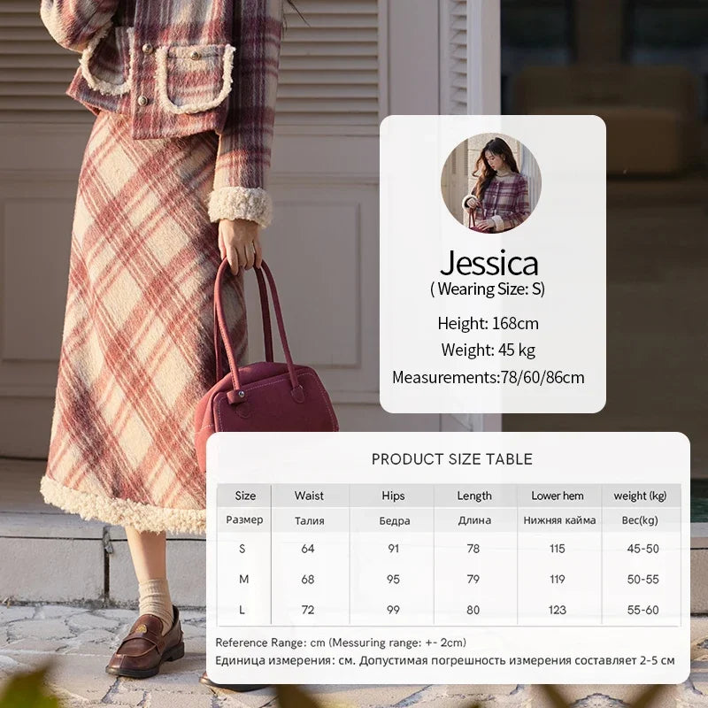 MISHOW Plaid Tweed Jacket Midi Skirt Separately Women 2024 Winter Korean Gentle Thick O-Neck Jacket Straight Skirt MXD54W0562