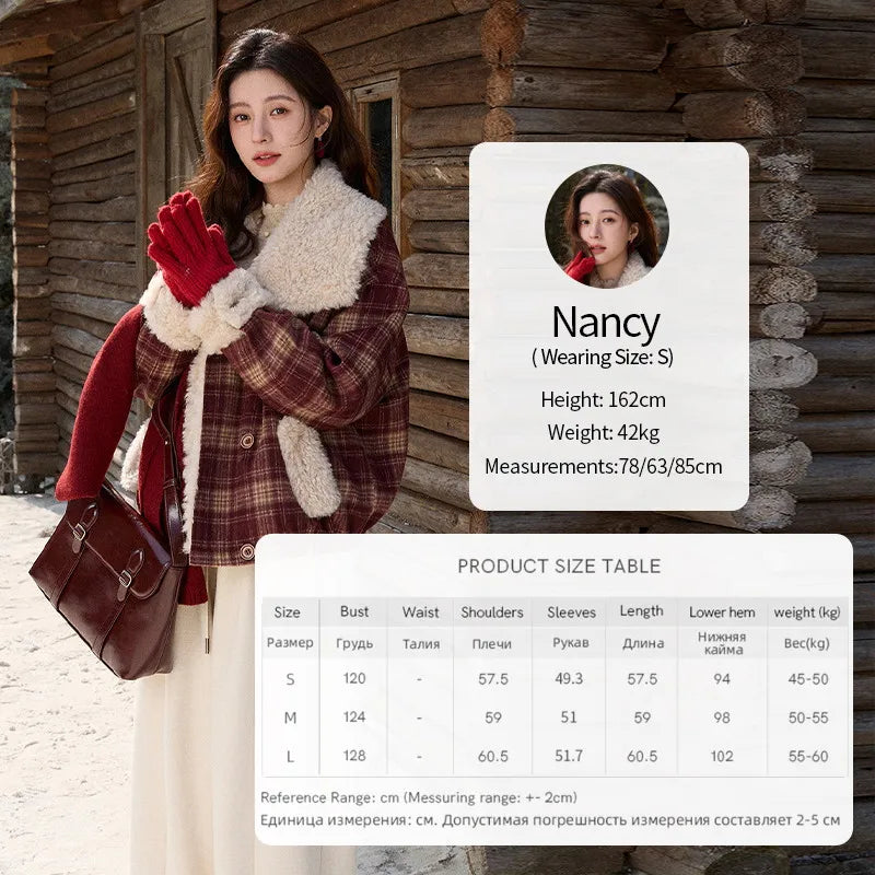 MISHOW Christmas Women's Retro Plaid Jacket 2025 Winter Large Lapel Tops Thickened Cotton-Padded Warm Short Coat MXE87W1004