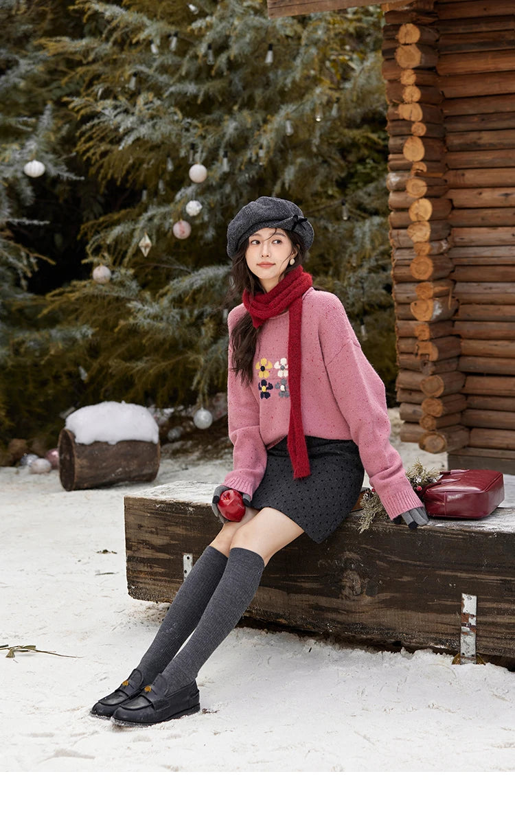 MISHOW Wool Blend Yarn Knitted Sweater Flower Color Dots Design 2024 Winter Women O-Neck Pullovers Lazy Sweaters MXD56Z1066