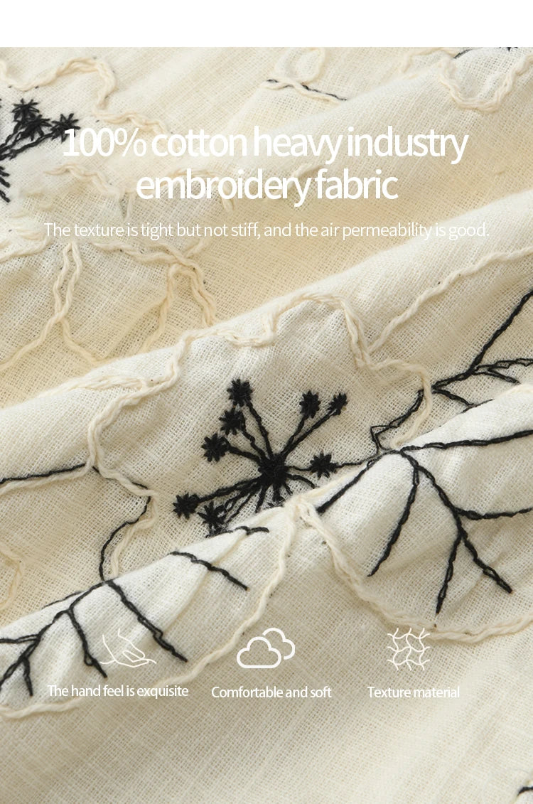 MISHOW Embroidered Doll Dress 2025 Seven Cent Lantern Sleeve Dress O-neck Tassel Lace-up Cotton Dress with Waist Belt MXE41L2480