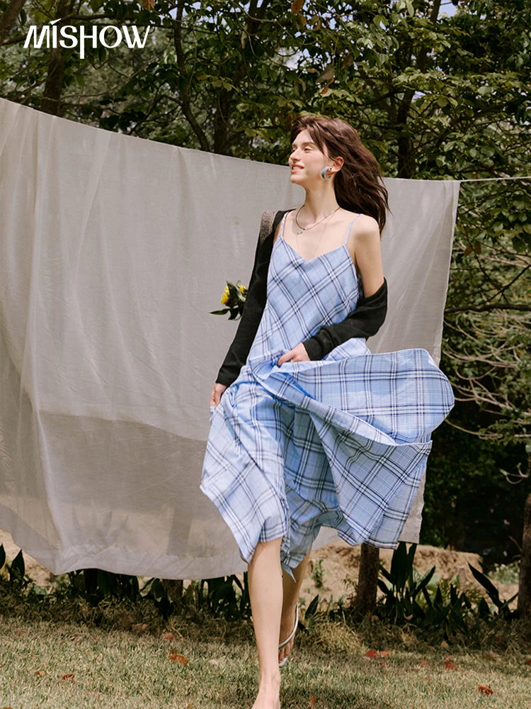 MISHOW Holiday Women's Summer Camisole Dresses 2025 Sleeveless Blue Palid Slim A-line Dress Female New Fashion Thin MXE33L2260