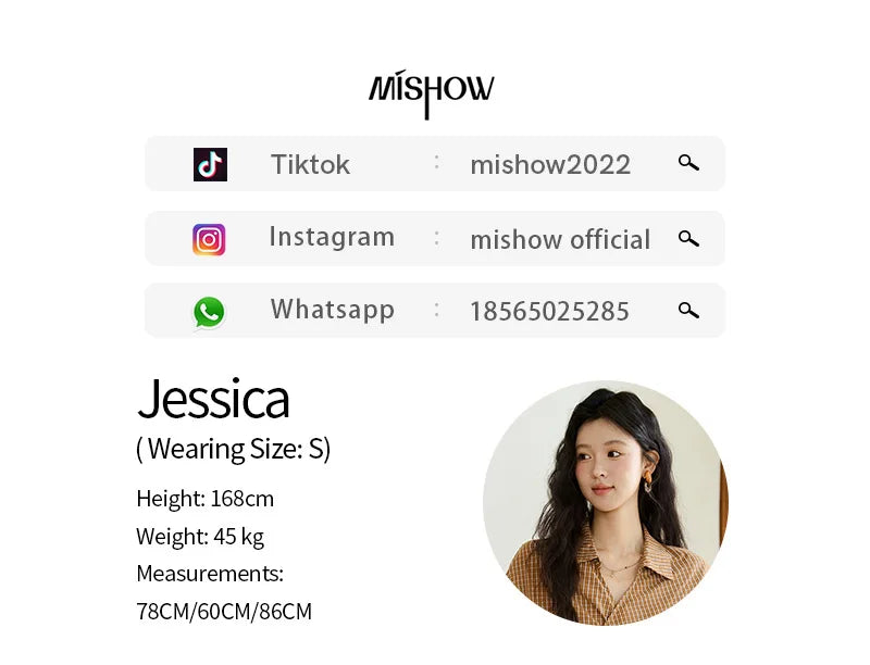 MISHOW Women's 100 Cotton Dark Orange Plaid Shirt Autumn Design Side Waist Lace-up Long Sleeved Shirts Office Lady MXE46X2494