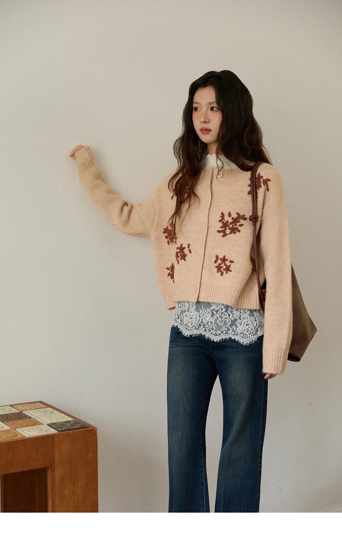 Mishow Floral Embroidery Round Neck Wool Cardigan MXE86Z2724