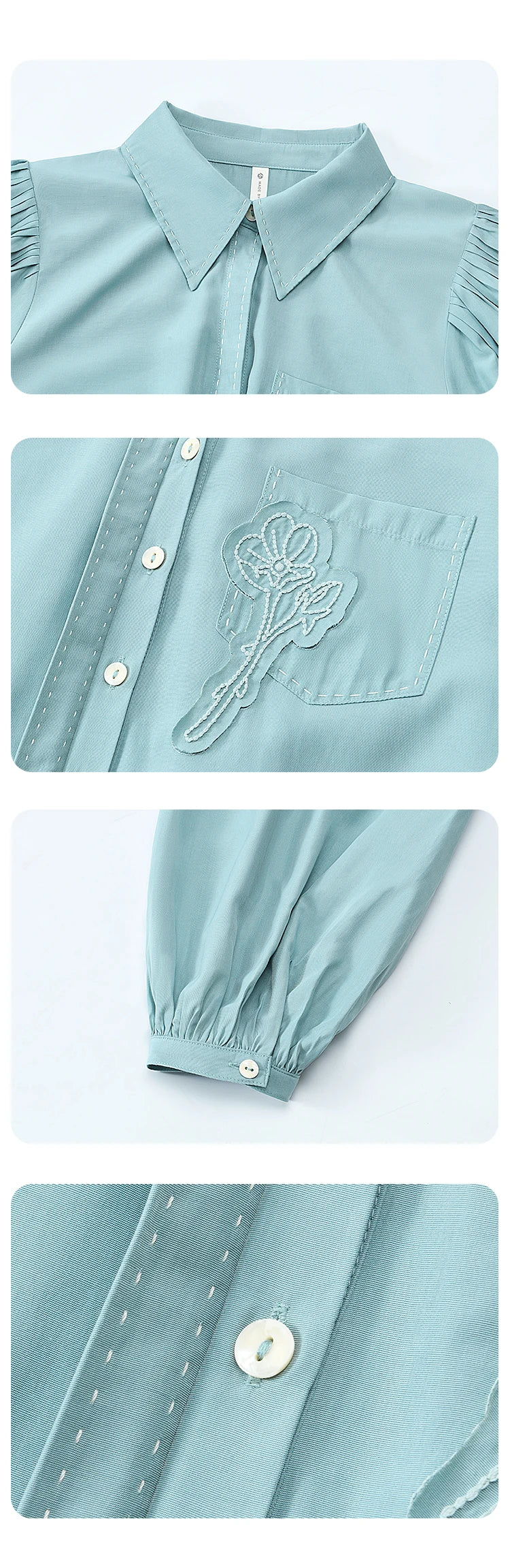 MISHOW Hong Kong Retro Solid Long Sleeve Shirt 2024 Autumn Temperament Loose Tops Lantern Sleeve Embroidery Shirts MXD41C0287