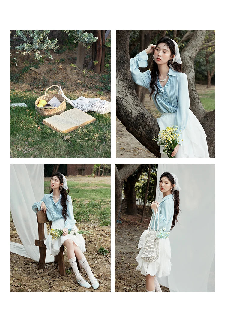 MISHOW Spring New Blouses for Women 2025 V-neck Long Flare Sleeve Solid Shirts Female Fashion Straight Tops Woman MXE14X1730