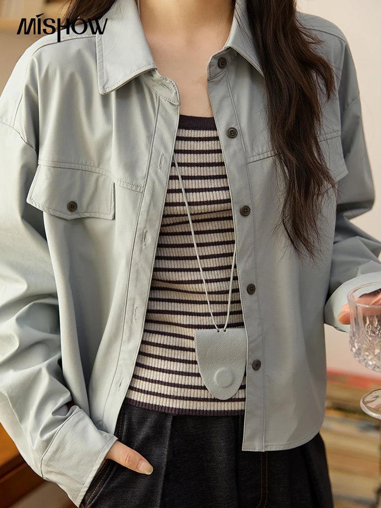 MISHOW Women's Two-Piece Set 2025 Autumn Vintage Striped Vest Solid Turn Down Collar Jacket Commute with Pendant Sets MXE45T1396