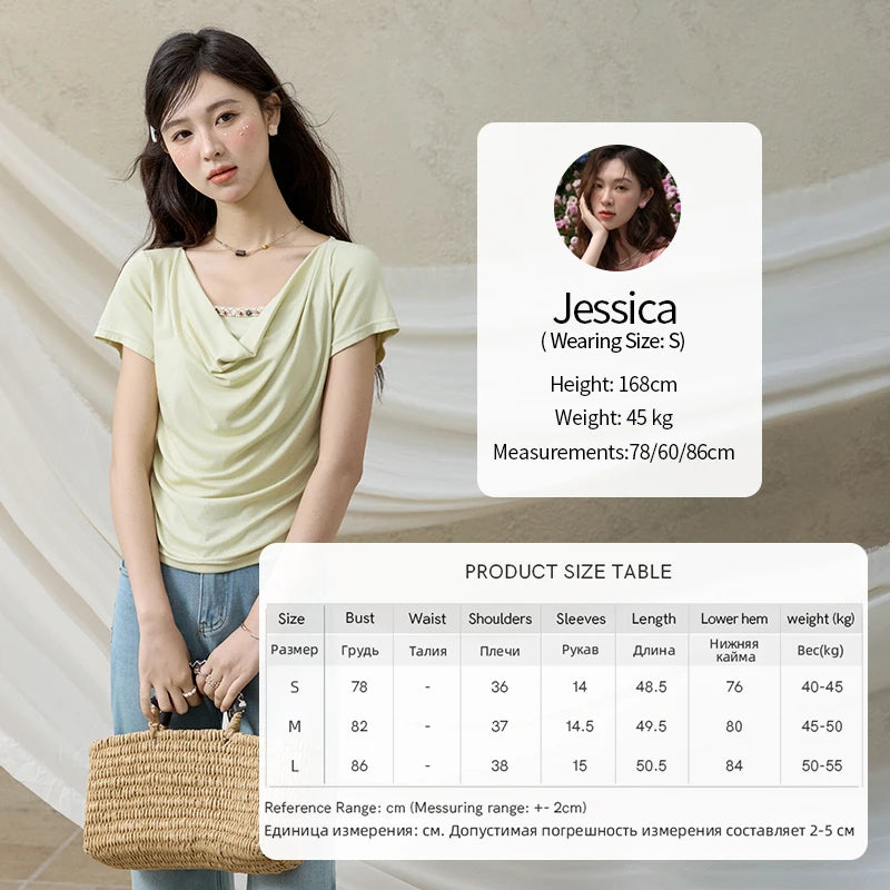 MISHOW Casual Summer Shirts Women 2025 Fashion Short Sleeve Swing Collar Solid T-shirt Female Slim Shell Ribbon Tops MXE33T0524