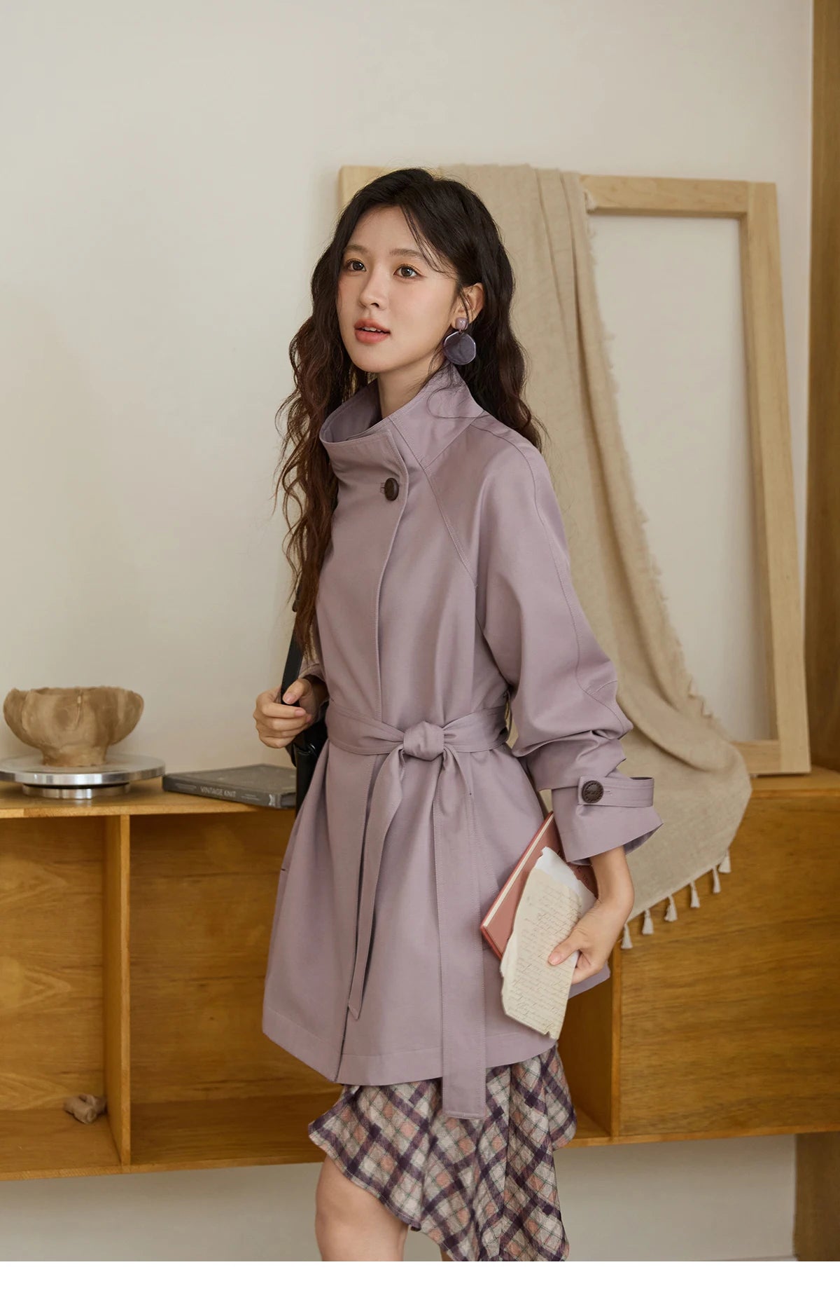 Mishow Stand Up Collar Medium Long Trench MXE44W0813
