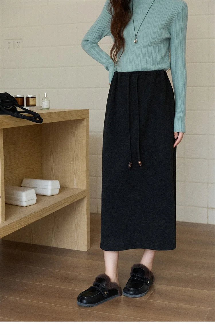 MISHOW Woman Brown Skirt 2025 Retro High Waist Loose Fitting Half Body Skirt with Back Split Straight Leg Long Skirt MXE90B2447