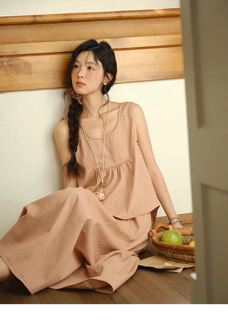 MISHOW Ladies 2 Pieces Set 2025 Summer New U-shaped Collar Sleeveless Top Fashion A-line Skirt Set Women's Clothing MXE35T0606