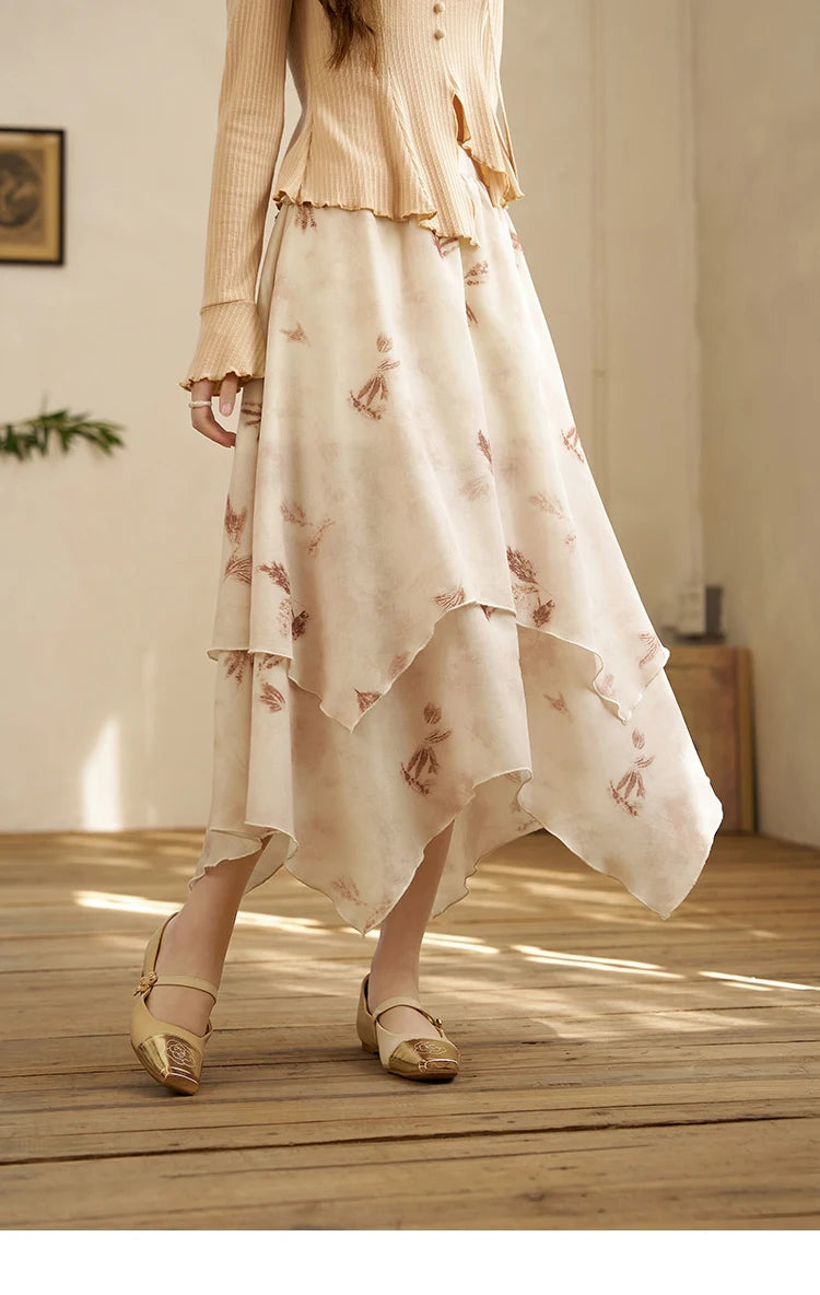 MISHOW Long Flowy Skirt for Women 2024 Spring Irregular High Waist A-Line Print Beach Zipper Skirts Woman Clothing MXD11B0215