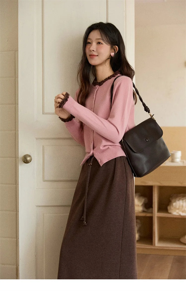 MISHOW Woman Brown Skirt 2025 Retro High Waist Loose Fitting Half Body Skirt with Back Split Straight Leg Long Skirt MXE90B2447