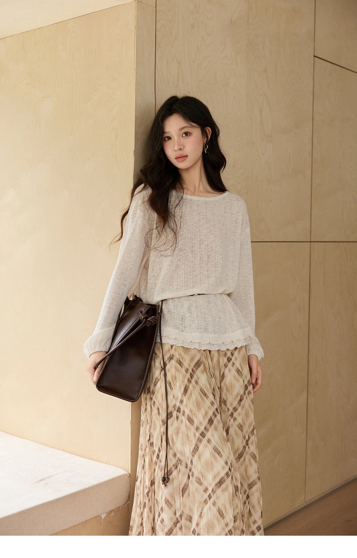 MISHOW Women's Lace Trim Boat Neck Knitted Tops with Belt 2026 Spring Micro Transparent Loose Casual Thin Sweater MXF13Z3002