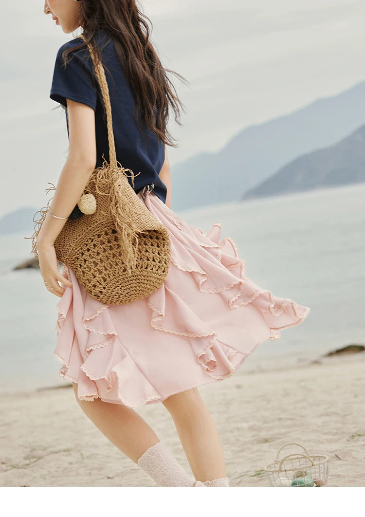 MISHOW Casual Summer Print T-shirts Women New 2025 Short Sleeve Round Neck Flower Beaded Shirts Female Fashion Tops MXE33T0499