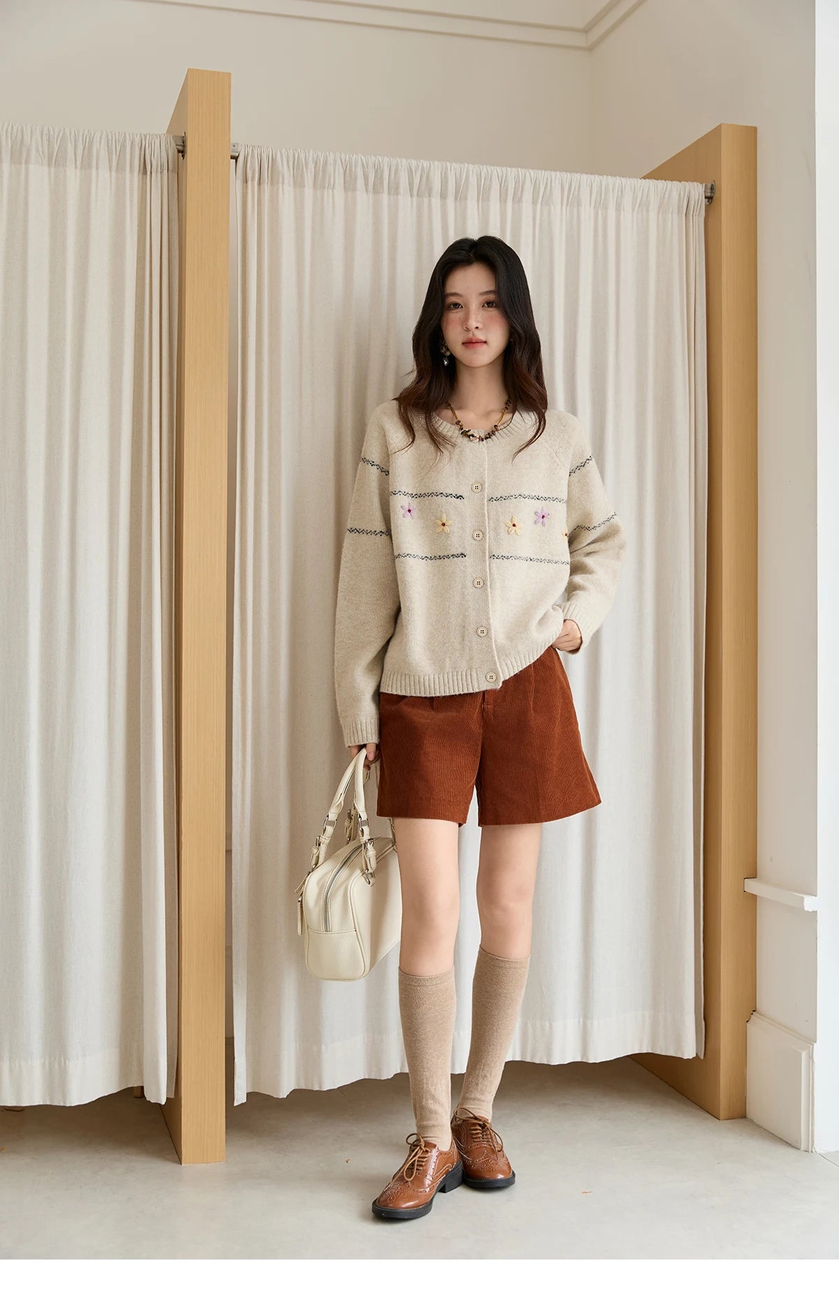 MISHOW Women Cardigan Long Sleeve 2025 Autumn Winter Flower Embroidered Knitted Cardigan Commute Loose Blue Knit Top MXE46Z2581